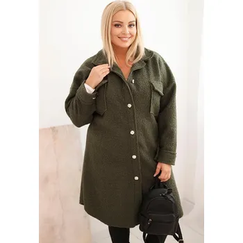 Dámský kabát Dámský kabát Plus Size s vlnou na knoflíky khaki Barva: KHAKI, Velikost: universal