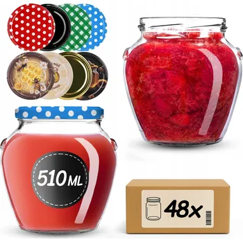 Sklenice ZAVAŘOVACÍ SKLENICE 510 ml SKLENICE NA ZAVAŘENINY DŽEM MED VÍČKO 48 ks + ŠROUBOVACÍ VÍČKA FI 82