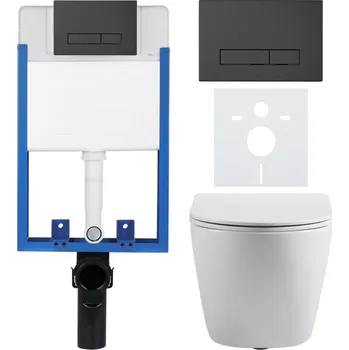 WC sada CERANO - Kompletní podomítkový WC set Lite/Cesso - bílá lesklá - WC tlačítko Slim, černé matné - k zazdění - 49x36 cm