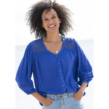 Dámská halenka Halenka s výstřihem do V a macramé modrá 46