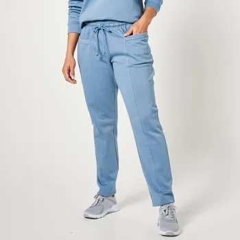 Dámské kalhoty Jednobarevné moltonové dlouhé kalhoty modrá džínová 46/48