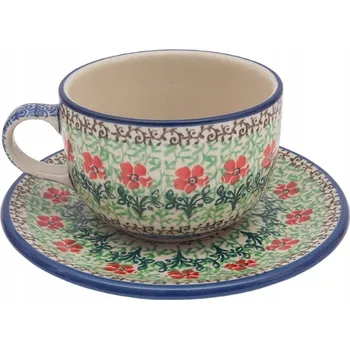 ŠÁLEK 200 ml s podšálkem Ceramika Artystyczna Bolesławiec 1916 KVĚTINY