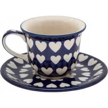 ŠÁLEK 150 ml s podšálkem Ceramika Artystyczna Bolesławiec SRDCE 0375J