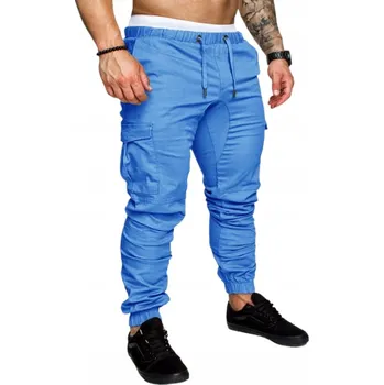 Pánské kalhoty Spodnie joggery pro mládež s pohodlnými modrými manžetami kapsáče XXXL