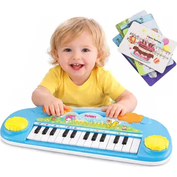 Hudební nástroj pro děti PIANINKO KEYBOARD varhany 37 KLÁVES MIKROFON NAHRÁVÁNÍ MODRÉ HRAČKA