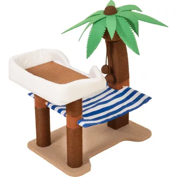 TIAKI škrabadlo palma s pruhovanou houpací sítí hnědá kočka