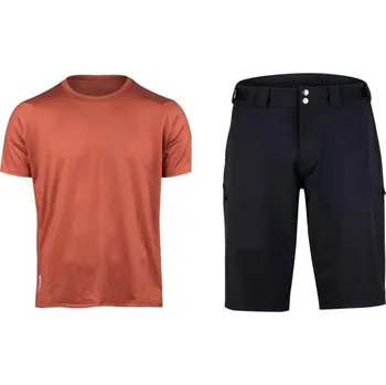 cyklistický dres Force MTB MOUNT cihlový cyklistický dres + Force REBEL MTB černé cyklokraťasy bez vložky cihlový S + DÁREK