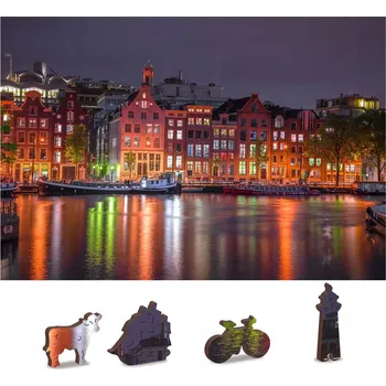 Puzzle Puzzle Dřevěné puzzle AMSTERDAM V NOCI S, Wooden City, 75 dílků