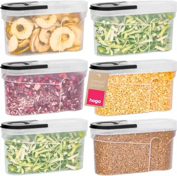 Dóza na potraviny KUCHYŇSKÁ NÁDOBA NA SYPKÉ POTRAVINY MOUKU CUKR RÝŽI S DÁVKOVAČEM 1,3L 6X