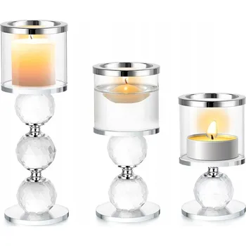 Svícen Sada skleněných svícnů na 3 svíčky, bezbarvá, glamour styl