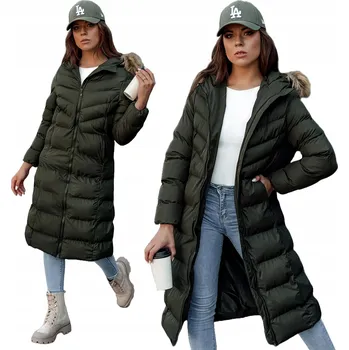 Dámský kabát DÁMSKÁ ZIMNÍ PROŠÍVANÁ BUNDA/KABÁT S KAPUCÍ ZELENÁ ty4377 - XL
