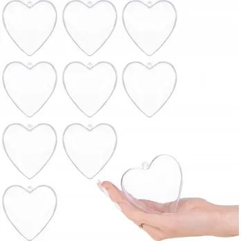 Vánoční dekorace SRDCE AKRYLOVÉ PLASTOVÉ VÁNOČNÍ BAŇKY VÁNOČNÍ KOULE SRDCE PRŮHLEDNÉ DECO 8cm 24ks