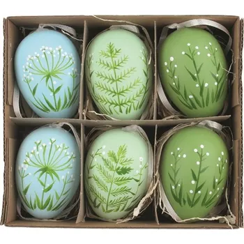 Velikonoční dekorace Sada velikonočních plastových vajec Louka 6 cm na zavěšení, 6 ks v krabičce