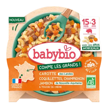 BABYBIO těstoviny coquillettes s mrkví, žampiony, šunkou a smetanou 200 g