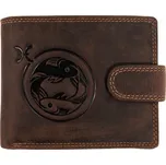 WILD Pánská kožená peněženka s přeskou s obrázky znamení - RYBY - hnědá