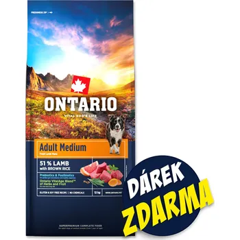 Krmivo pro psa Krmivo Ontario Adult Medium Lamb 12 kg + 3 konzervy 400 g ZDARMA