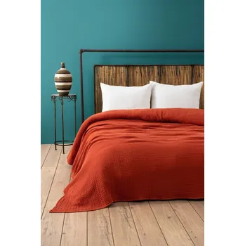 Přehoz na lůžko Mušelínový přehoz v cihlové barvě 220x250 cm Muslin – Mijolnir ID_1641558