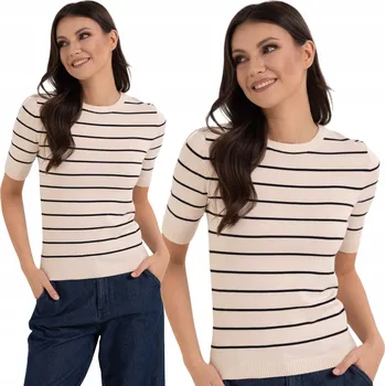 Dámský svetr DÁMSKÝ SVETR Z VISKÓZY MORAJ S KRÁTKÝM RUKÁVEM HALENKA HLADKÁ KRÉMOVÁ XL