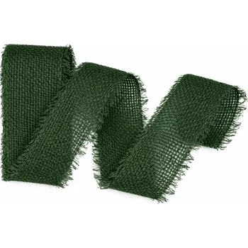 Stuha Stuha bavlněná VILLAGE SOUL Forest zelená 40mm x 2m (12,-Kč/m) (Stuha bavlněná, barva tmavě zelená, oboustranná, s třásnitými okraji)