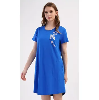 Dámské šaty Dámské domácí šaty s krátkým rukávem Květy modrá 3XL