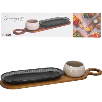 Sada na servírování svačin, omáček a dipů - kameninové misky s tácem, 3 díly