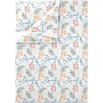 Povlečení LIVARNO® Ložní povlečení z mikrovláknitého saténu, 140 x 200 cm, 70 x 90 cm (listy/bílá)