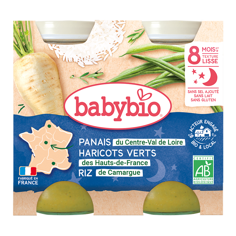 Babybio pastinák z údolí Loiry zelené fazolky z Vendée a rýže Camarque 2x200 g