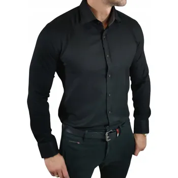 Pánská košile Černá košile casual slim fit klasického střihu oxford se strukturou EGO03 - M