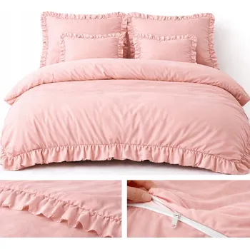 Povlečení POVLEČENÍ 160x200 S VOLÁNEM KOMPLET 3-DÍLNÝ MIKROVLÁKNO BARVA PUDROVÁ RŮŽOVÁ