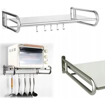 police ZÁVĚSNÁ POLICE NA MIKROVLNNKU, S 5 HÁČKY, SNADNÁ MONTÁŽ, NEREZOVÁ OCEL