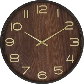 Hodiny Nástěnné hodiny KULATÝ hnědé se zlatými ručičkami Ø 38 cm na baterie