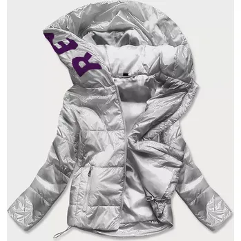 Dámská bunda Stříbrná lesklá prošívaná dámská bunda s kapucí (B9568) odstíny šedé L (40)