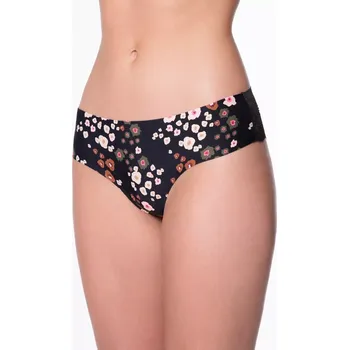 Dámské oblečení TANGA KALHOTKY PEGGY BROWN ČERNÁ/ KVĚTINOVÁ XL