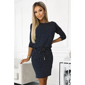 Dámské oblečení 13-157 Sportovní šaty s vázáním a kapsami - džínovina s malými puntíky XS