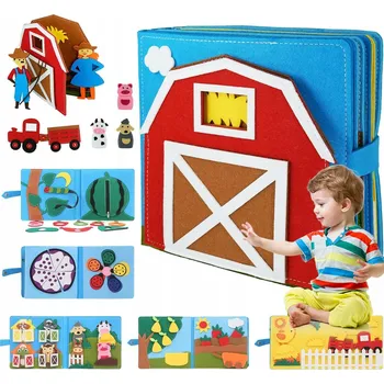 Dřevěná hračka EDUKAČNÍ SENZORICKÁ 3D KNIHA Z FILCU MONTESSORI PRO DĚTI