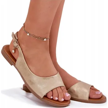 Dámská obuv DÁMSKÉ SANDÁLY Z EKOKŮŽE, NÍZKÝ PODPATEK, KLASICKÉ ZLATÉ, VELIKOST 41