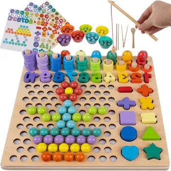 Dřevěná hračka Vzdělávací hra s dřevěnými Stavebnice Dřevěná Třídička Montessori dřevěné rybaření