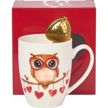 Hrnek filtr porcelánový dárek Valentýnská sova duo