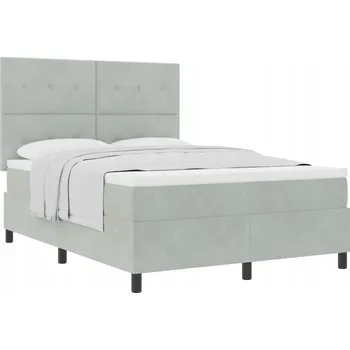 Postel Čalouněná postel s pružinovou matrací, světle šedý samet, 203 x 144 x 128 cm
