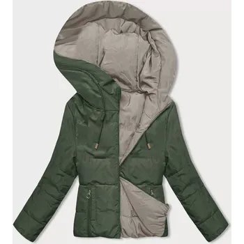 Khaki-béžová oboustranná krátká bunda s kapucí (B8181-11046) odstíny béžové XXL (44)