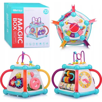 Hračka pro nejmenší VZDĚLÁVACÍ MULTIKOSTKA Hračka pro batolata 7v1 Senzorická kostka Zvuky