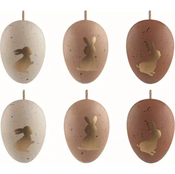 Velikonoční dekorace Velikonoční vejce plastová Zlatí zajíčci na hnědém 6 cm na zavěšení, 6 ks v sáčku