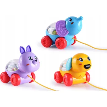 Hračka pro nejmenší Zvířátko na kolečkách s provázkem 12cm