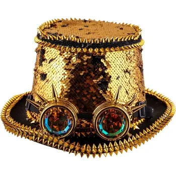 Karnevalový doplněk Steampunk klobouk s flitry, ostny a brýlemi