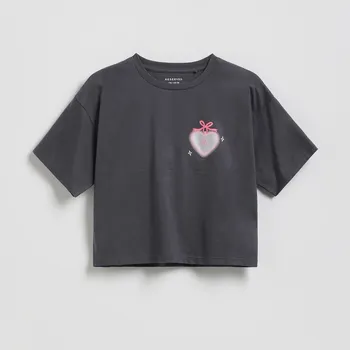 Dívčí oblečení Reserved - Tričko s potiskem - tmavě šedá - 394HU-90X - 394HU-90X-U15