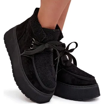 Dámská zimní obuv DÁMSKÉ SNĚHULE EKO SEMIŠ NA PLATFORMĚ S KOŽÍŠKEM ŠNUROVACÍ ČERNÉ 40