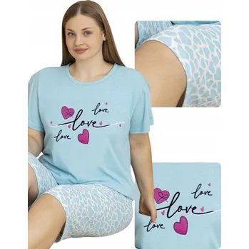 Dámské pyžamo Dámské pyžamo 3/4 bavlněné červené srdíčka Love modré XL