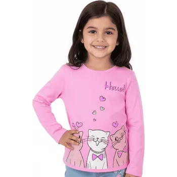 Dívčí oblečení DÍVČÍ TRIČKO S KOČIČKAMI A DLOUHÝM RUKÁVEM ZIMA26 Barva: Světle růžová, Velikost: 116