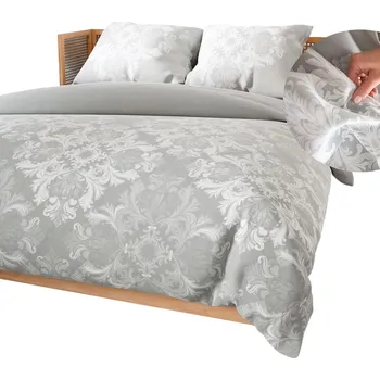 Povlečení Povlečení 160x200 Bavlněný satén Damašek Ornament Šedá Komplet