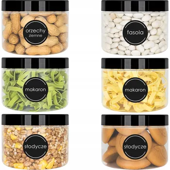 Dóza na potraviny 6x ZAVAŘOVACÍ SKLENICE NÁDOBA NA POTRAVINY NA SÝPKÉ POTRAVINY 0,5L kamaju + SAMOLEPICÍ ŠTÍTKY